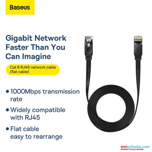 Baseus CAT 6 – 5m High Speed Six types of RJ45 Gigabit Network Cable (flat cable) Black